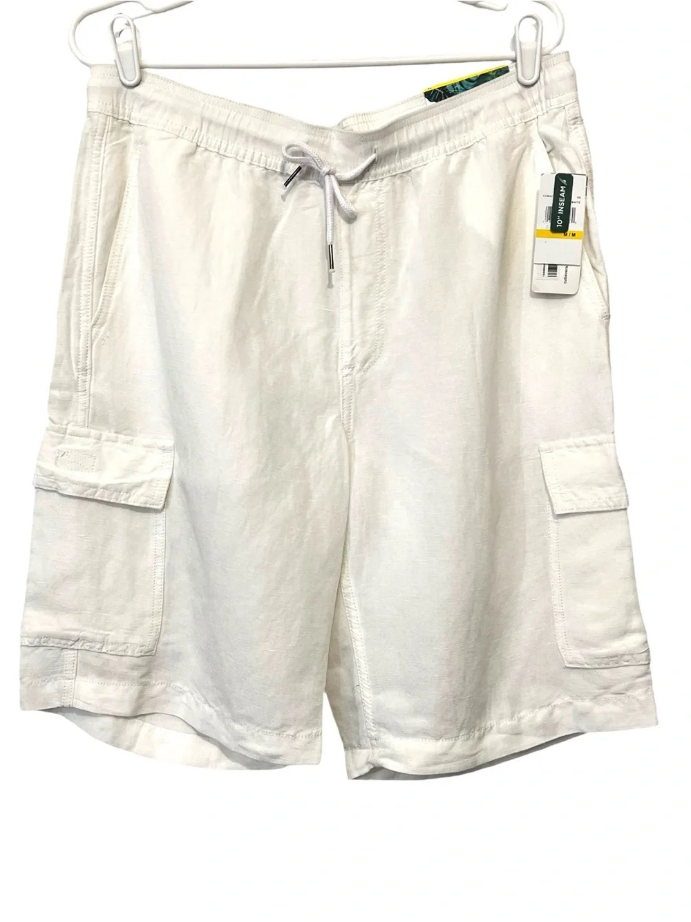 Cubavera Men's Linen Blend Pull-On Cargo Shorts, 10”‎ Inseam, White, Sz Medium
